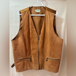 Vintage Ash Creek Leather Vest Brown Zip Front Y2K Biker XL Bohemian Classic